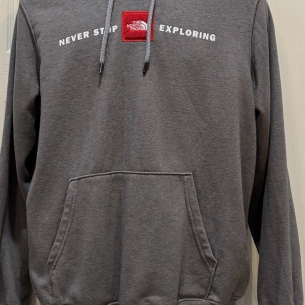 The North Face Charcoal Hoodie with Red Logo